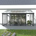 Produktbild: Wintergarten 15 M2 - Mit Kristallklaren Wänden, Doppel-schiebetüren & Uv-schutz - Wasserdicht & Winterfeste Überdachung Aus Aluminium - Grau - Juskys