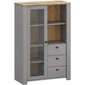 Produktbild: Feldmann-Wohnen Vitrine, Grau, Eiche, Holzwerkstoff, 4 Fächer, 3 Schubladen, Rechteckig, 90x135x42 cm, Wohnzimmer, Wohnwände, Vitrinenschränke