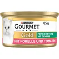 Produktbild: Gourmet Gold Feine Pastete mit Gemüse Katzenfutter nass, mit Forelle und Tomaten, 12er Pack (12 x 85g)