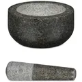 Produktbild: Relaxdays Granit Mörser mit Stößel, robust & langlebig, Gewürze, Kräuter, polierter Steinmörser, Ø 16 cm, 400 ml, grau