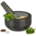 Produktbild: Relaxdays - Granit Mörser Mit Stößel, Robust & Langlebig, Gewürze, Kräuter, Polierter Steinmörser, Ø 16 Cm, 400 Ml, Grau