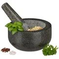 Produktbild: Relaxdays - Granit Mörser Mit Stößel, Robust & Langlebig, Gewürze, Kräuter, Polierter Steinmörser, Ø 16 Cm, 400 Ml, Grau