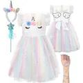 Produktbild: Corimori Prinzessin-Kostüm Bequemes Einhorn Kleid für Kinder, Karneval Set, mit Flügeln, Haarreif, Glitzer Zauberstab und Tattoos, Größe 110/116 weiß 110/116