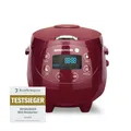 Produktbild: REISHUNGER Digitaler Reiskocher klein, bordeaux | 0,6 L bis 3 Personen | Warmhaltefunktion, Timer & Premium Topf | Kleiner Multikocher & Dampfgarer, 8 Programme, 7-Phasen-Technologie