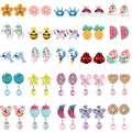 Produktbild: DEVIENG Clip On Ohrringe, hypoallergen, geeignet für Kinder im Alter von 4–12 Jahren, niedliche kleine Ohrclips, Schmuck-Geschenk-Set, Einheitsgröße, Harz, Kein Edelstein (Clip On Ohrringe-25 Paar)