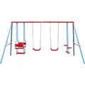 Produktbild: MUWO Spielgerüst mit 2 Schaukeln, Wippe & Gondel, robustem Stahlrahmen, für bis zu 6 Kinder, ergonomische Sitze, einfach zu montieren blau | MW-281 - Blau/Rot