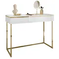 Produktbild: lukmebel - Schminktisch mit Schubladen - Konsolentisch Schmal mit Beinen in Gold - Make Up Tisch Frisiertisch Kosmetiktisch Konsoleb Glanz Weiß Gold - Aurora