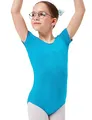 Produktbild: tanzmuster Ballettanzug Mädchen Kurzarm - Sally - aus weichem Baumwollstoff - Ballett Trikot Ballettbody - petrol, Größe 140/146