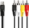 Produktbild: Nedis DIN-Audio-Kabel - DIN 5-Pin Stecker - 4x RCA Stecker - Vernickelt - 1.00 m - Rund - PVC - Schwarz - Label