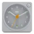 Produktbild: Braun Klassischer analoger Reisewecker in kompakter Größe mit Schlummerfunktion und Beleuchtung, leisem Quarzwerk und anschwellendem Alarm-Piepton in Grau, Modell BC02XG.