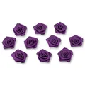 Produktbild: Satinrosen 3cm 10 Stück zum Basteln Dekorieren Verzieren - FARBAUSWAHL - kleine Deko Rosen aus Stoff - Hochzeit Tischdeko Geschenkverpackung Scrapbooking Handarbeit Blüten Dekoideen Pflaume