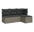Produktbild: vidaXL Gartenlounge-Set 4-tlg. Garten-Sofagarnitur mit Kissen Grau Poly Rattan, (1-tlg)