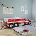 Produktbild: Autobett Kinderbett Jugendbett 70x140 | Feuerwehr Feuerwehrauto Feuerwehrmann Kinder Spielbett, ohne Matratze - Rot