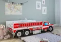 Produktbild: Kids Collective Autobett Kinderbett Jugendbett 70x140, 80x160 cm mit Rausfallschutz Feuerwehr, Feuerwehrauto Feuerwehrmann Kinderspielbett 70x140 cm