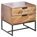 Produktbild: FineBuy Nachttisch Sheesham Massivholz mit Metallgestell & 2 Schubladen – Nachtkonsole im Industrial Design, handgefertigt – Nachtkästchen 50x40x51cm