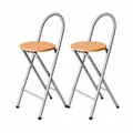 Produktbild: KMH® Barhocker Bill 2er-Set klappbar mit Lehne & Fußstütze – Silber/Buche