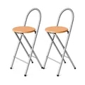 Produktbild: KMH® Barhocker Bill 2er-Set klappbar mit Lehne & Fußstütze – Silber/Buche