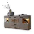 Produktbild: Stella Trading FUN PLUS 2 Sideboard in Basalt mit schönen Hirnholz-Applikationen - Kommode inkl. LED-Beleuchtung - 170 x 94 x 42 cm (B/H/T)