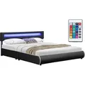 Produktbild: Juskys Polsterbett Sevilla 180 x 200 cm schwarz – Bettgestell mit LED Beleuchtung, Lattenrost & Kopfteil – Kunstleder & Holz – Bett Doppelbett - Schwarz