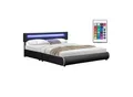 Produktbild: Juskys Polsterbett Sevilla 180x200 cm– Bett mit LED Beleuchtung & Lattenrost – Doppelbett schwarz
