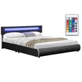 Produktbild: Juskys Polsterbett Sevilla 180x200 cm mit LED Beleuchtung, Lattenrost & Kopfteil - Holz & Kunstleder - 16 Farbeinstellungen & Fernbedienung - Bett Bettgestell Doppelbett - Schwarz