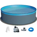 Produktbild: Planet Pool Stahlwandpool Set (5-teilig) rund 450x120 cm, Stahl 0,4 mm anthrazit, Folie 0,3 mm blau, Overlap