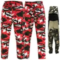 Produktbild: German Wear Motorradhose Herrren - Motorradjeans mit 2 CE-Protektoren - Bikerjeans futter aus Aramid-Kevlar-Stoff verstärkt - Cargohose rutsch- & brandfeste Jeanshose mit 6 Taschen Rot/Camo - 34W / 34