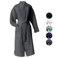 Produktbild: heimtexland ® Bademantel Waffelpique Reisebademantel Saunamantel 100% Baumwolle Oekotex leicht schnelltrocknend hautfreundlich für Damen und Herren Typ881 Anthrazit XL