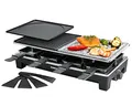 Produktbild: ROMMELSBACHER Raclette Grill RCS – 2 Wendegrillplatten, 1 Steingrillplatte, 8 Pfännchen, 8 Schaber, Antihaftbeschichtung Xylan Plus, stufenlose Temperaturregelung, 1350 Watt, Schwarz/Edelstahl