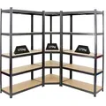 Produktbild: Mega Deal | 1x Eckregal + 2x Schwerlastregal Ragnar | HxBxT 180x160x40cm | Fachlast 175 kg | Schwarz - Schwarz