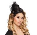 Produktbild: Boland Kostüm Haarzubehör Juliette schwarzer Mini-Zylinder mit Feder Blume Partyhut, mit echter Straußenfeder und Stoffblume am Satinband