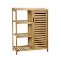 Produktbild: AD.CON Badezimmerschrank Bambus Badregal mit 3 Ablagen und 1 Schranktür 87x66x33cm Natural