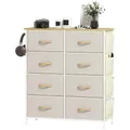 Produktbild: HOMCOM Kommode Schrank mit 8 Schubladen aus Vliesstoff Aufbewahrungsschrank Schubladenschrank mit Haken, Seitentasche, Stahlrahmen, Modern Sideboard für Schlafzimmer, Wohnzimmer Beige