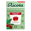 Produktbild: Ricola Eukalyptus Kirsche, 50g Böxli Original Schweizer Kräuter-Bonbons mit 13 Alpenkräutern & fruchtig-frischer Kirsche, zuckerfrei, 1 x 50g, vegan