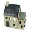 Produktbild: mucHome Windlicht Haus für Teelicht aus Keramik Teelichthaus Lichthaus (Blaues Dach 17x9,5x19,5cm)