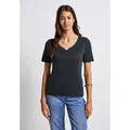 Produktbild: T-Shirt STREET ONE, Damen, Gr. 40, deepwater blau, Jersey, Obermaterial: 50% Baumwolle, 50% Modal. Futter: 100% Baumwolle, unifarben, normal hüftbedeckend, herzförmiger Ausschnitt, Shirts T-Shirt, mit Herzausschnitt