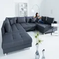 Produktbild: riess-ambiente Moderne XXL Wohnlandschaft KENT 305cm anthrazit Federkern U-Sofa inklusive Hocker und Kissen Big Sofa Couch