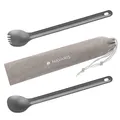 Produktbild: 2er Set Titan Besteck extra lang Outdoor Göffel Spork Camping Löffel mit Tasche