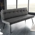 Produktbild: riess-ambiente Moderne Sitzbank BIG GEORGE 160cm anthrazit Samt Strukturstoff Federkern schwarz Metallbeine mit Lehne Bank Polsterbank Dekobank - Grau