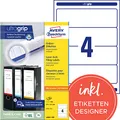 Produktbild: AVERY Zweckform L6061-100 Ordnerrücken Etiketten (400 Rückenschilder mit ultragrip, 59x192mm auf A4, breit/kurz, selbstklebend, absolut blickdicht, bedruckbare Ordneretiketten) 100 Blatt, weiß