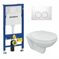 Produktbild: Tiefspül WC Set mit Sitz GEBERIT Vorwand-Element und Betätigung Delta25 weiß