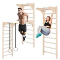 Produktbild: MAMOI® Gymnastikleiter für Training mit Griff und Dip-Barren, Sprossenwand mit verstellbaren Holzringen für Krafttraining und Stretching, Wandmontage, Trainingsgriffe, Trainingsgerät für Erwachsene