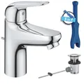 Produktbild: GROHE Swift, Waschtischarmatur, wassersparend (Wasserhahn für das Bad, Badarmatur mit Zugstangen-Ablauf, 16cm hoch, mit 3in1 Werkzeug, einfache Installation am Waschbecken), chrom, 24316001