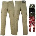 Produktbild: German Wear Motorradhose Herrren - Motorradjeans mit 2 CE-Protektoren - Bikerjeans Futter aus Aramid-Kevlar-Stoff verstärkt - Cargohose rutsch- & brandfeste Jeanshose mit 6 Taschen Khaki - 40W / 32L