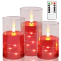 Produktbild: Kiexung LED-Kerzen, batteriebetriebenes Kerzenblinken, eingebautes Sternenlicht-Lichterkettenlicht, unzerbrechliches Plexiglas mit Fernbedienungs-Timer, 3er-Set (rot)