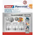 Produktbild: Tesa - Powerstrips Klebehaken Small - Selbstklebende Haken Mit Abnehmbarem Drahthaken - Wiederverwendbare Wandhaken Für Bad Oder Küche - Montage Ohne Bohren - Transparent - 3 X Haken, 4 X Powerstrips