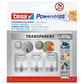 Produktbild: tesa Powerstrips Klebehaken Small - selbstklebende Haken mit abnehmbarem Drahthaken - wiederverwendbare Wandhaken für Bad oder Küche - Montage ohne Bohren - Transparent - 3 x Haken, 4 x Powerstrips