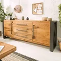 Produktbild: riess-ambiente Massivholz Sideboard THOR 200cm natur Wildeiche geölt Baumkante Metall schwarz Kommode Schrank Wohnzimmerschrank
