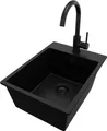 Produktbild: PRIMAGRAN Granitspüle Alles Schwarz 38x50cm, Spülbecken 1 Becken + Küchenarmatur 32x20cm + Ablauf-Set, Küchenspüle ab 40er Unterschrank - Riga