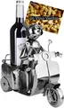 Produktbild: BRUBAKER Weinflaschenhalter Rollerfahrer Silber - Metall Skulptur Flaschenständer - 27 cm Metallfigur Weingeschenk für Roller Fans - mit Grußkarte